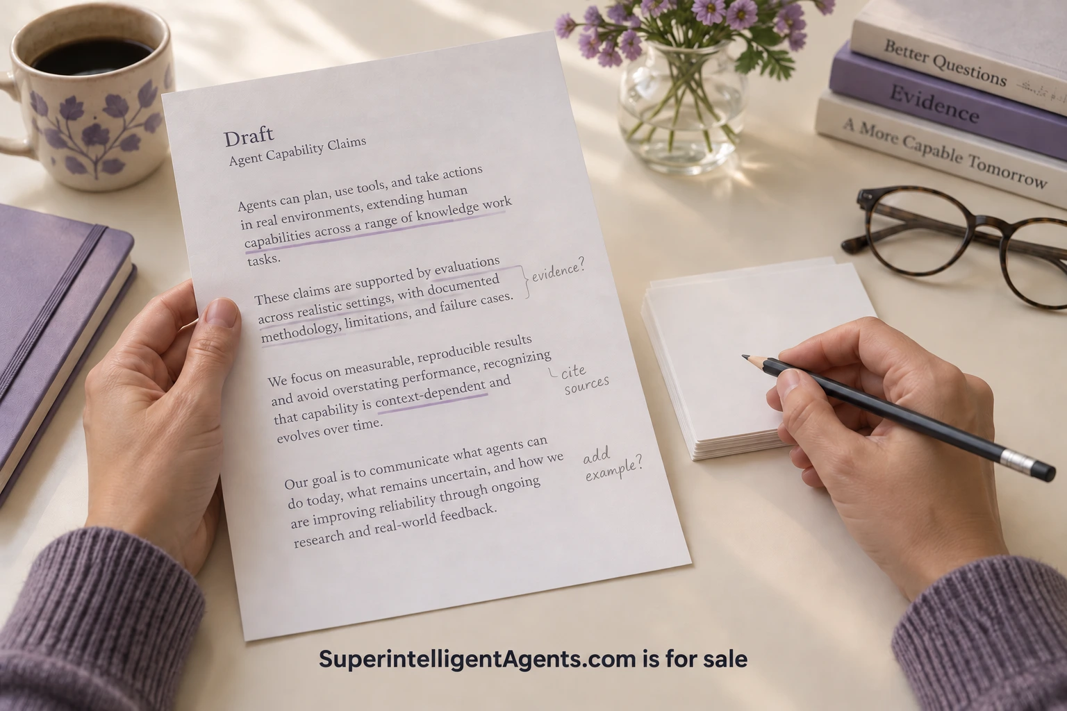 A researcher comparing written evidence at a desk, with a small domain-sale watermark